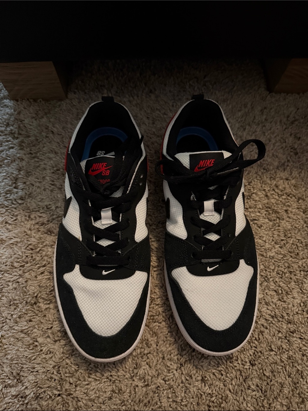 Nike Black and White Skate Sneakers with Red Accents